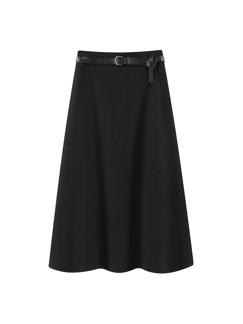 Vintage Woolen Midi Skirt Women