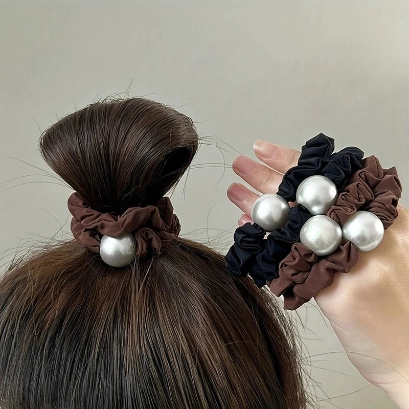 2pcs/set Pearl Skinny Scrunchies Hair Tie