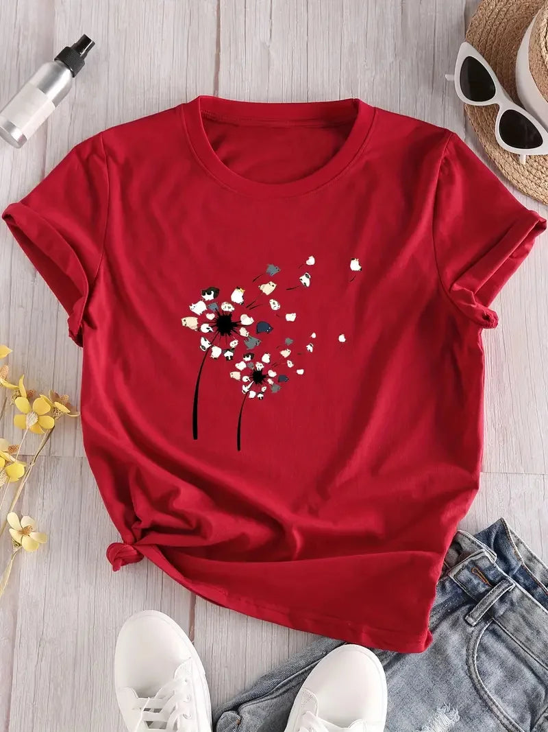 Dandelion Print Crew Neck T-shirt
