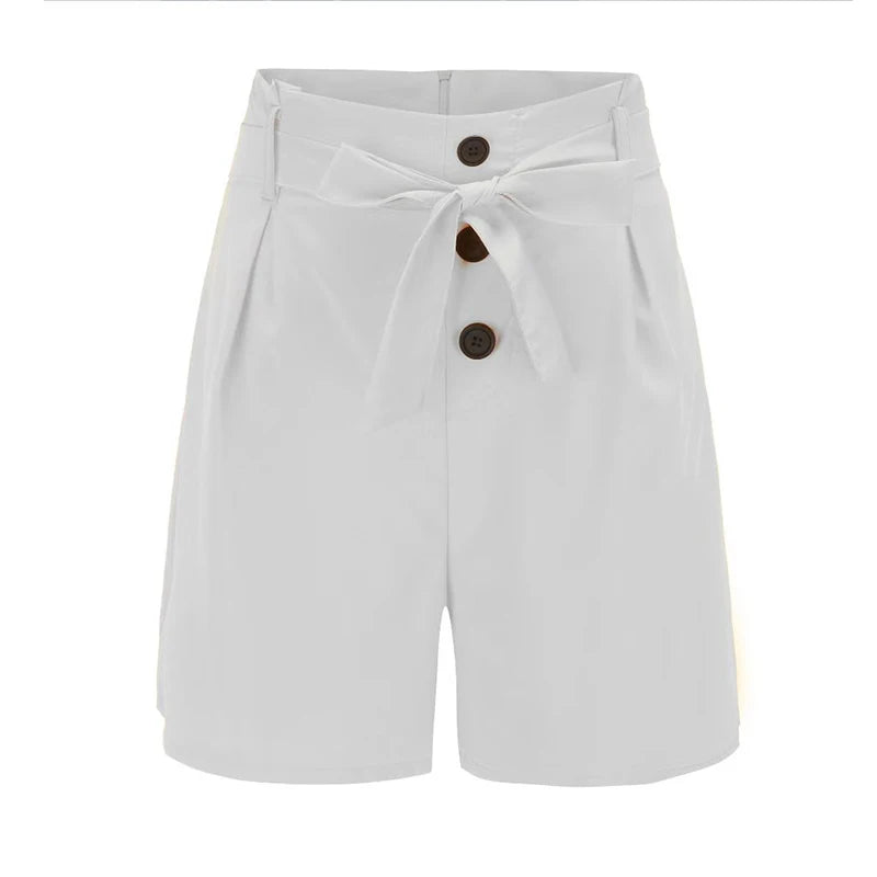 Solid Button Front Shorts Tie Waist