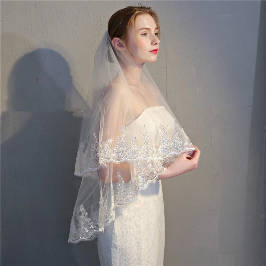 Wholesale White Ivory Two Layers Bride Wedding Veils