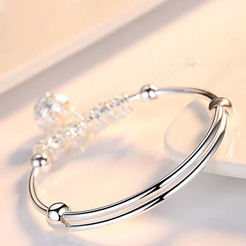 Fine Silver Color Hollow Bells Ball Bangles Adjustable Bracelets