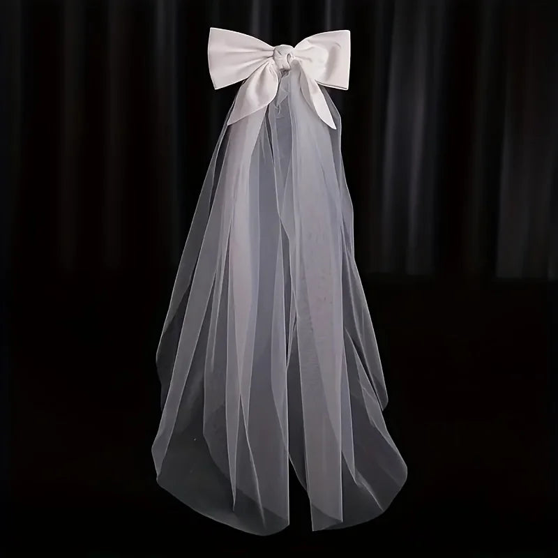 Elegant Bridal Wedding Headdress Double Layer Mesh Tulle White Color