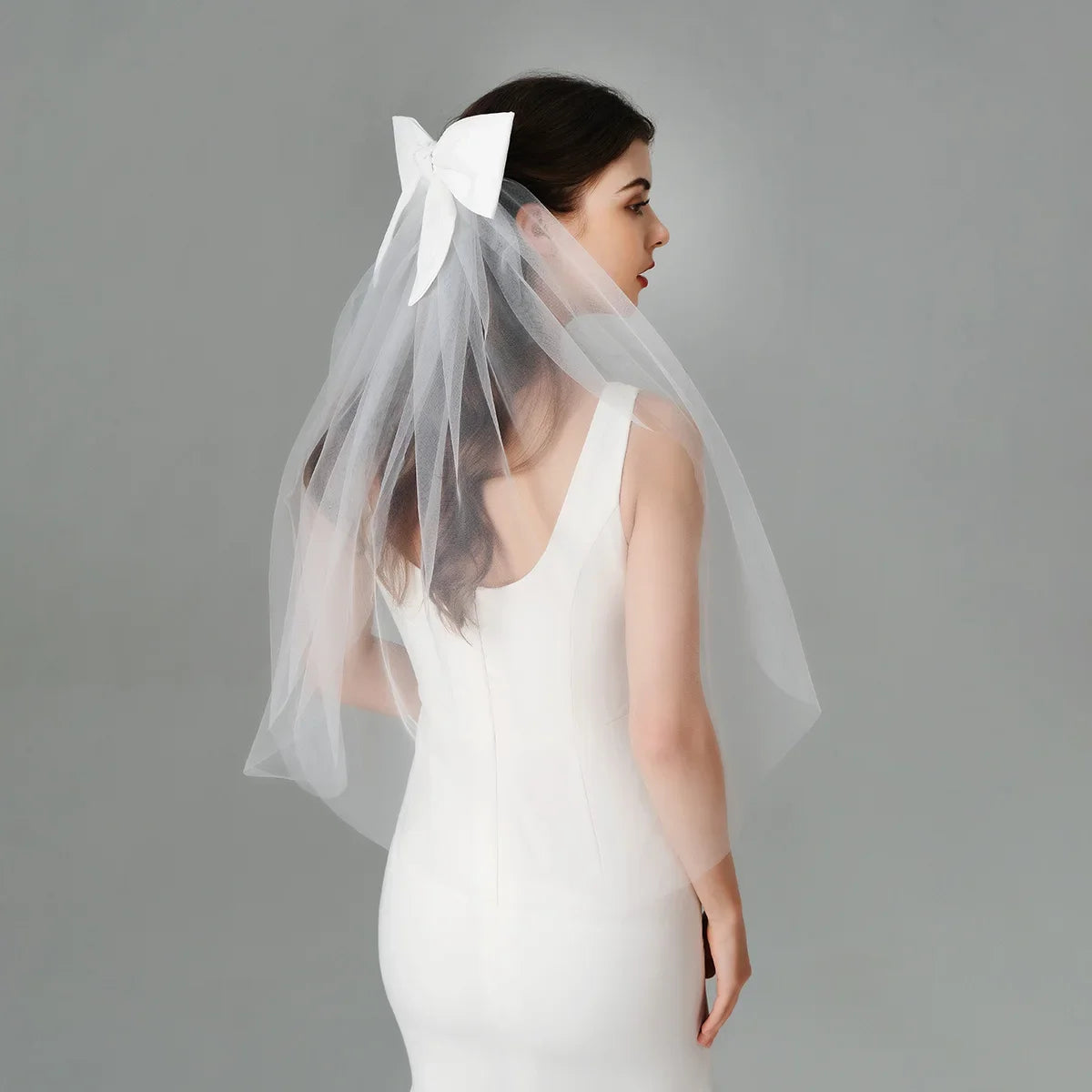 Elegant Bridal Wedding Headdress Double Layer Mesh Tulle White Color