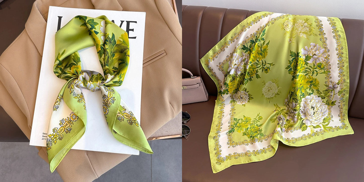 Floral Print Silk Square Scarf