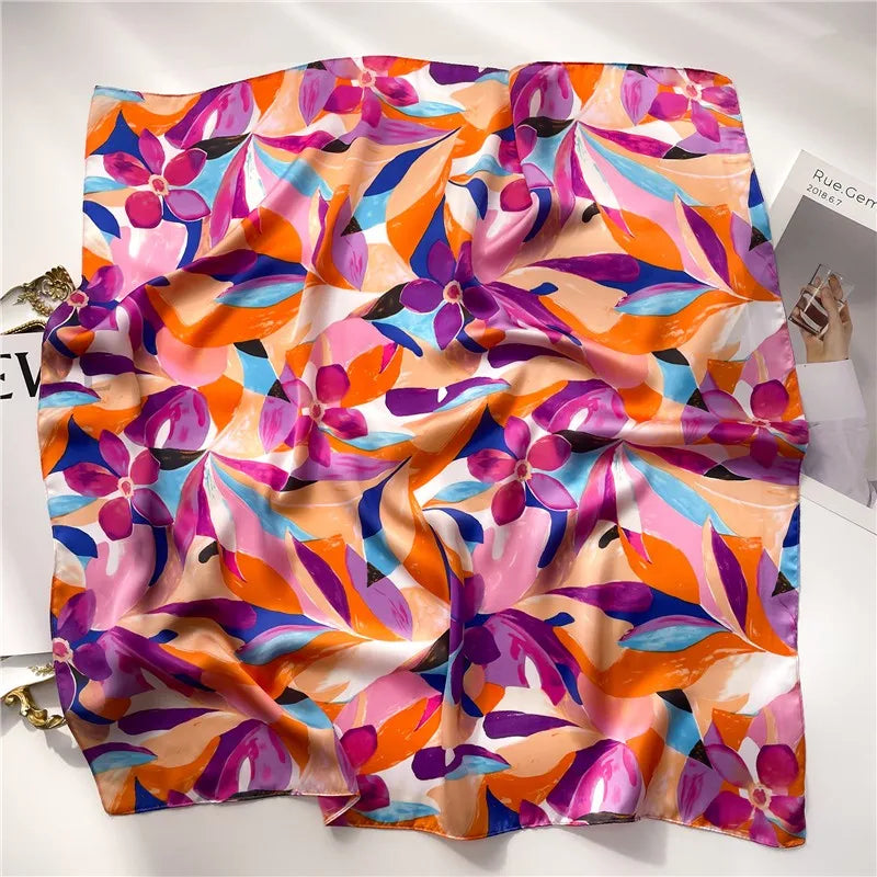 Floral Print Square Silk Scarf