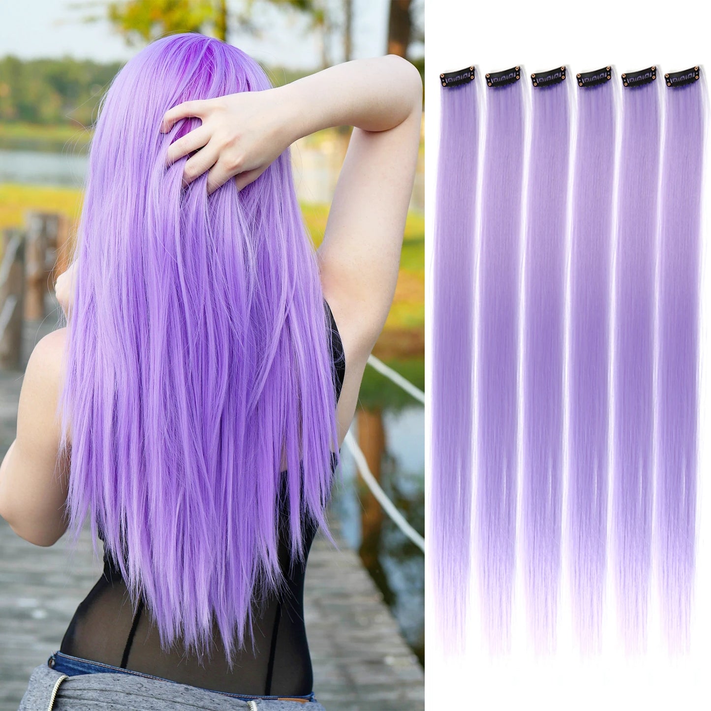 6pcs/pack Colored Party Highlights Clip in Hair Extensions