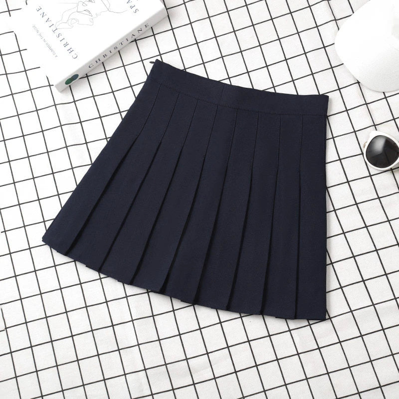 High Waist Korean Style Black Mini Pleated Skirt