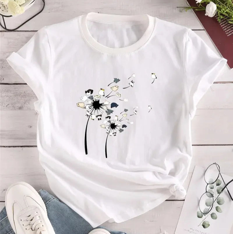 Dandelion Print Crew Neck T-shirt