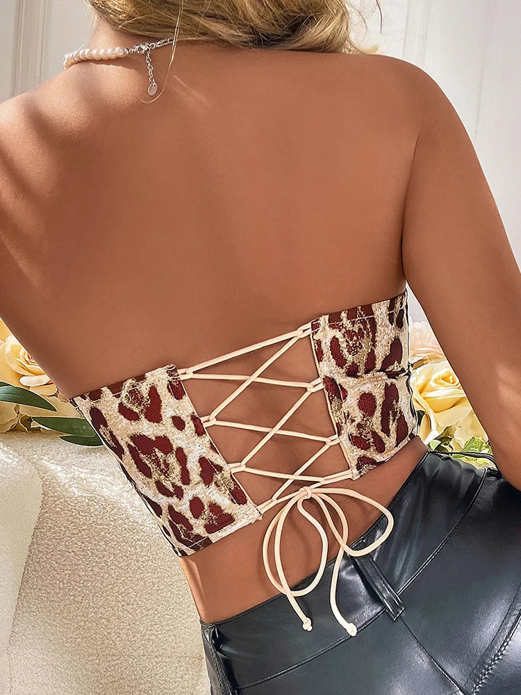 Leopard Strapless Crop Tops