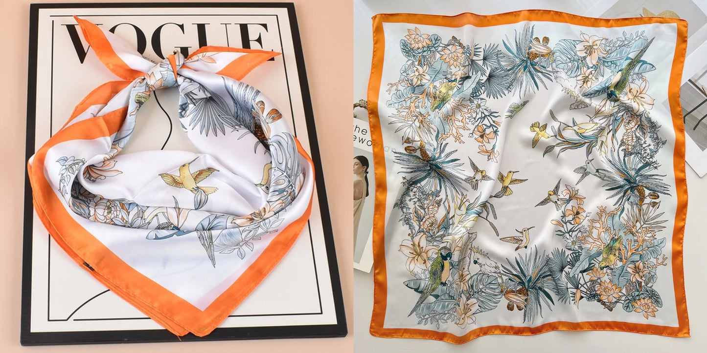 Floral Print Silk Square Scarf