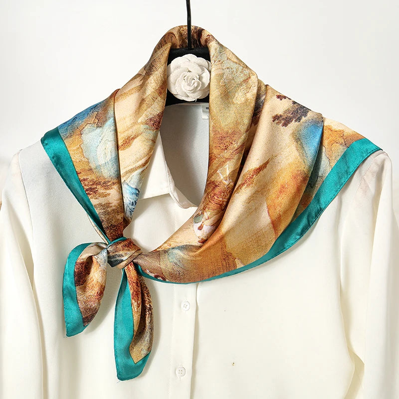 Print Satin Silk Square Scarf