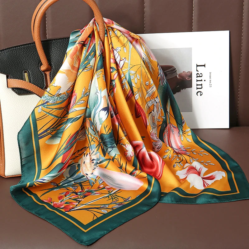 Print Satin Silk Square Scarf