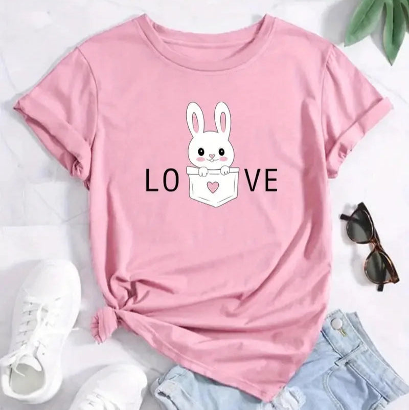Rabbit Print Crew Neck T-shirt