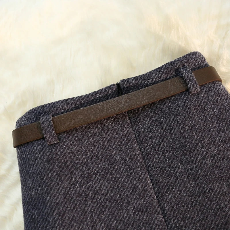 Vintage Woolen Midi Skirt Women