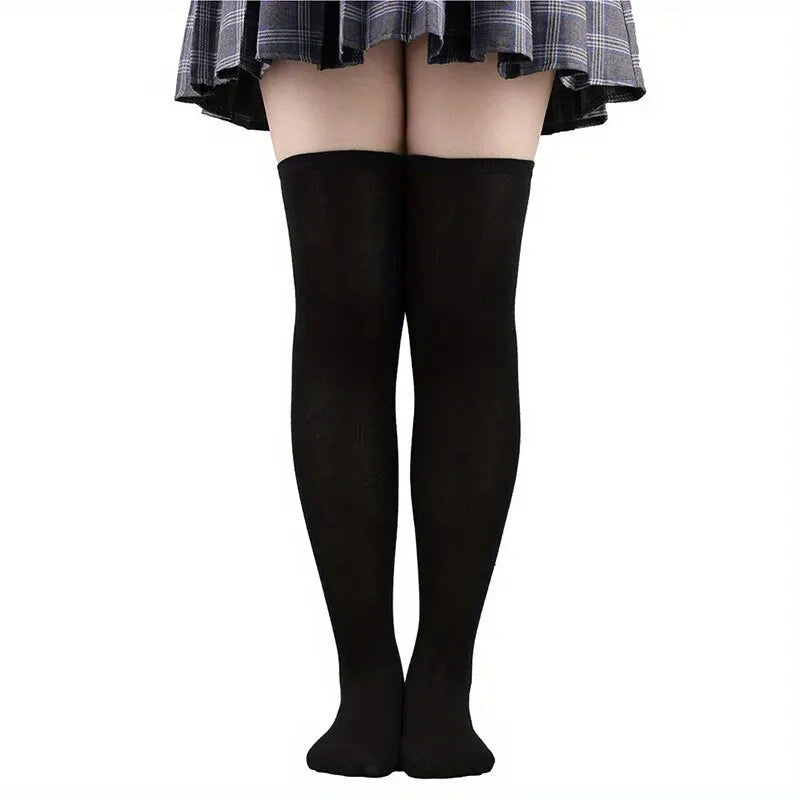 Striped Trim Thigh High Socks