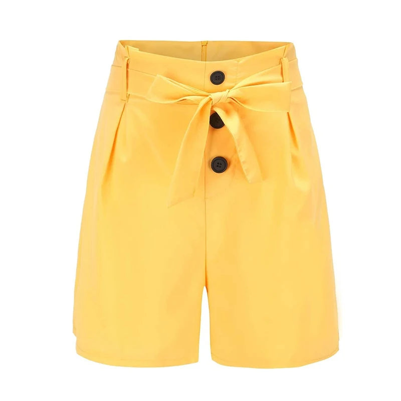 Solid Button Front Shorts Tie Waist