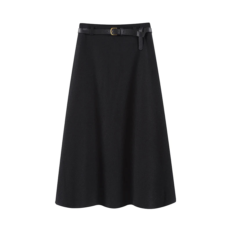 Vintage Woolen Midi Skirt Women