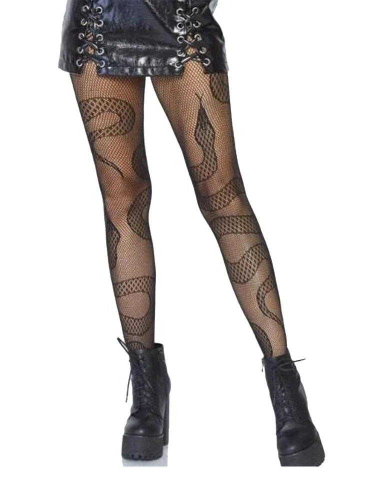 Retro Gothic Lolita Cross Print Socks Fishnet