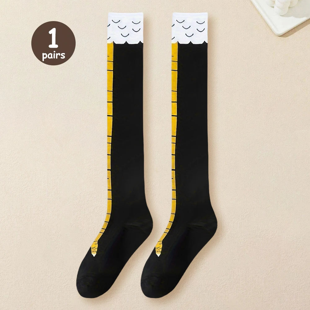 1 Pair Women Knee High Socks Trendy Cartoon Funny Chicken Claw Socks