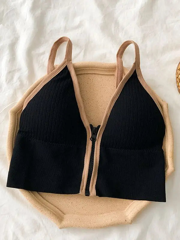 Ziper Fly Cotton Crop Tops