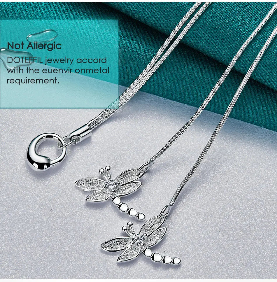 925 Sterling Silver Two Dragonfly Pendant Necklace