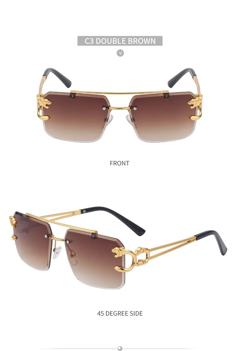Fashion Metal Leopard Rimless Sunglasses