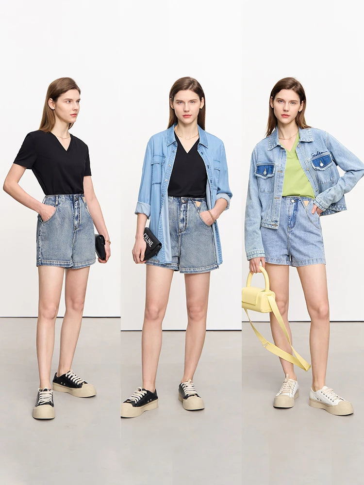 Minimalism Versatile Cotton Loose Women Jeans Shorts