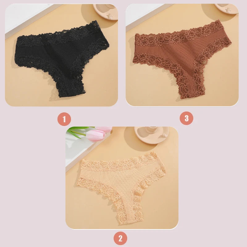 3PCS Lace Seamless Cotton Panties