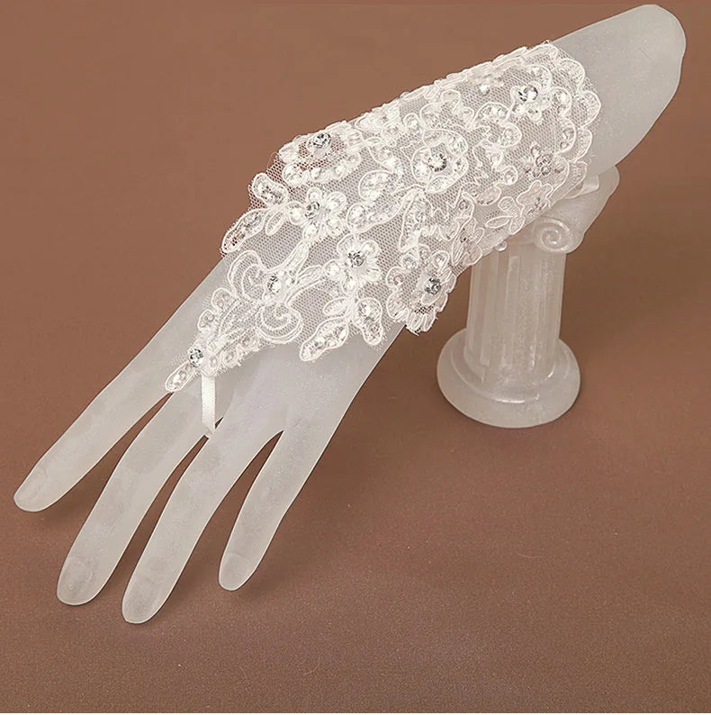 1 Pair White/Red/Beige Bridal Gloves Wedding Accessories