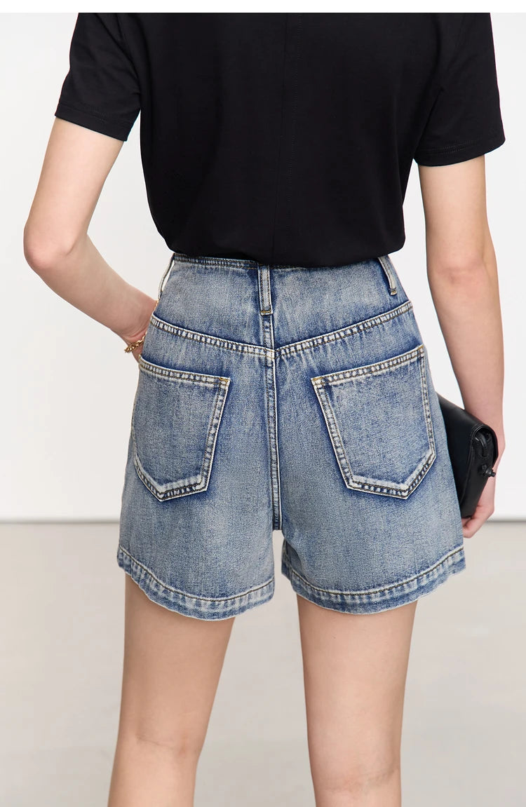 Minimalism Versatile Cotton Loose Women Jeans Shorts
