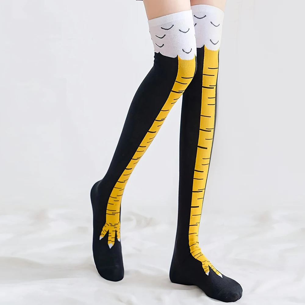 1 Pair Women Knee High Socks Trendy Cartoon Funny Chicken Claw Socks