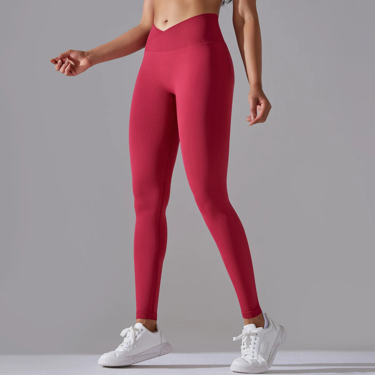 Seamless Yoga Pant Cross Over Waistband Sports Fitness Legging