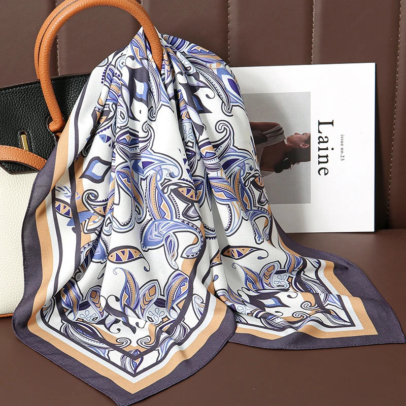 Print Satin Silk Square Scarf