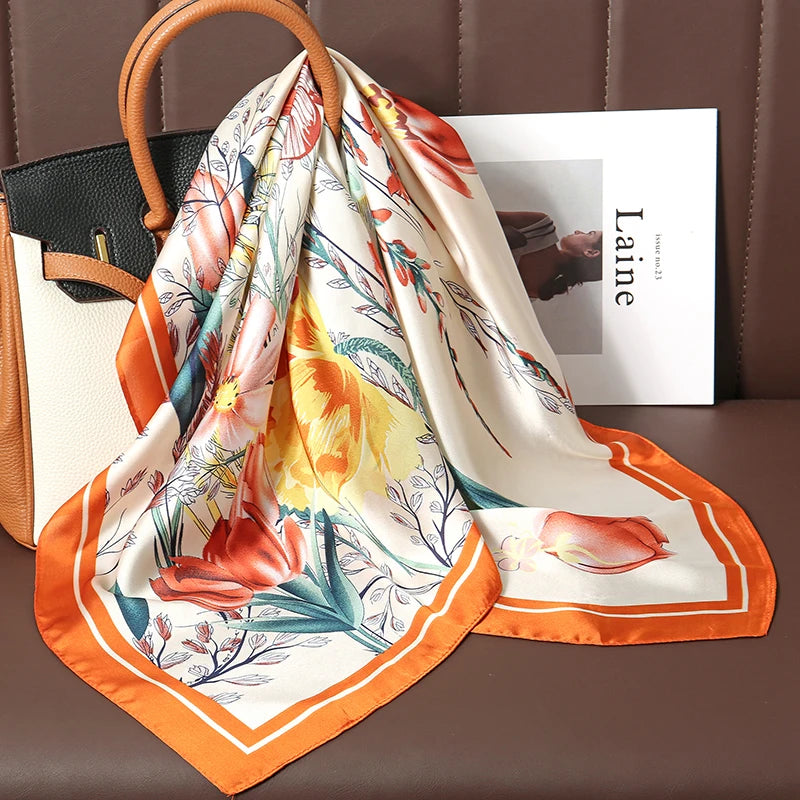 Print Satin Silk Square Scarf