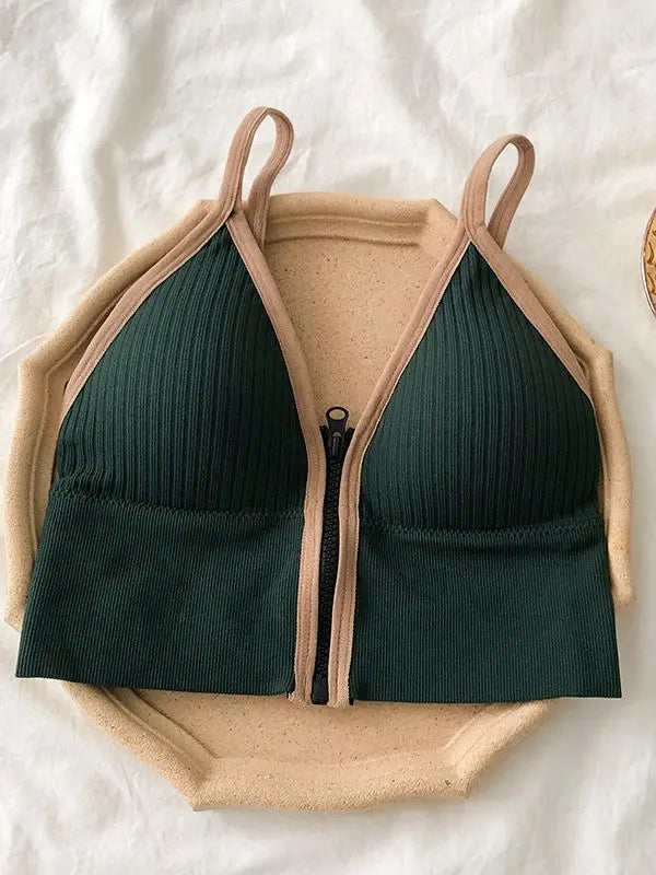 Ziper Fly Cotton Crop Tops