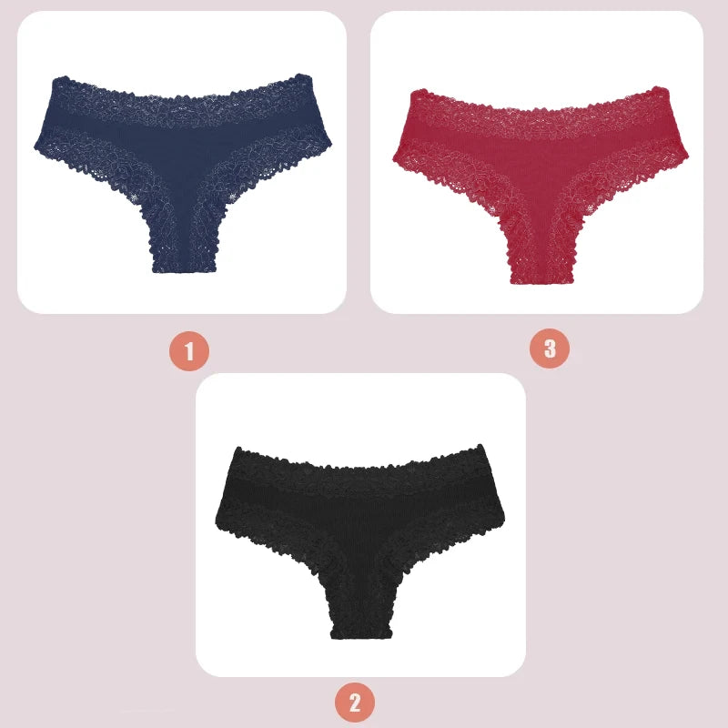 3PCS Lace Seamless Cotton Panties