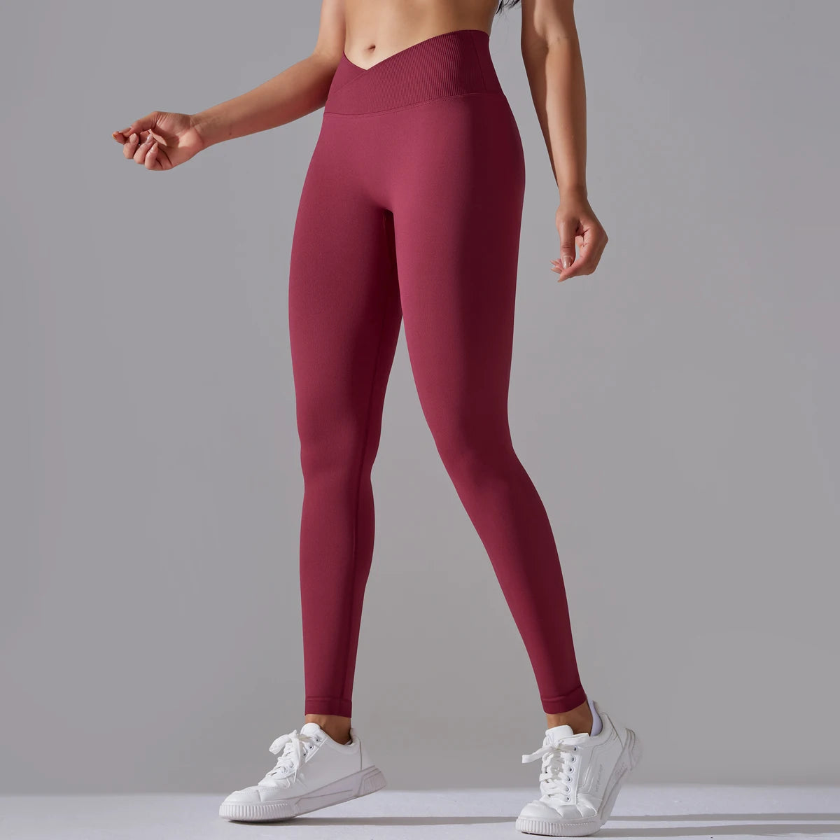 Seamless Yoga Pant Cross Over Waistband Sports Fitness Legging
