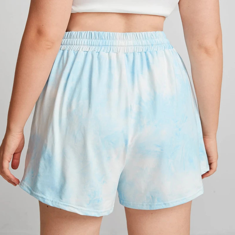 Plus Size Drawstring Waist Summer Casual Tie Dye Shorts