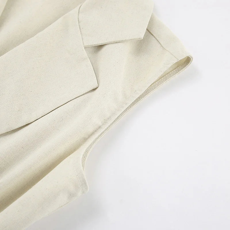 Khaki Linen Tank Tops Sleeveless V-neck Vest Crop