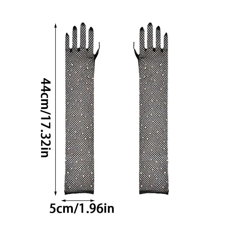 Sexy Elastic Rhinestones Mesh Gloves