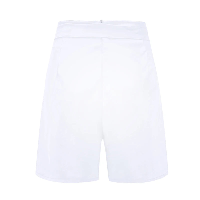 Solid Button Front Shorts Tie Waist