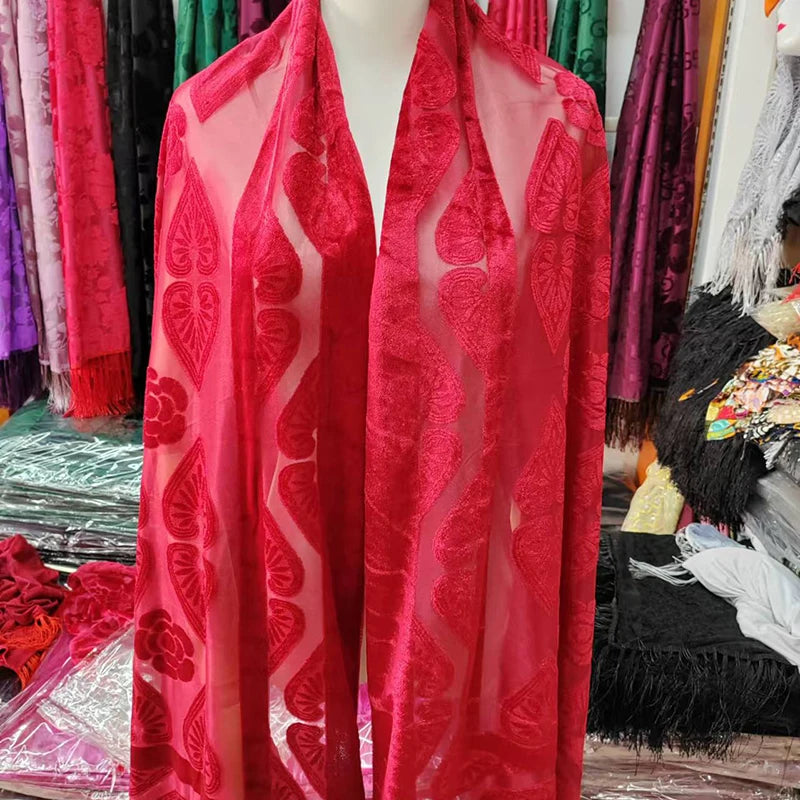 Hollow Lace Gradient Flower Silk Scarf