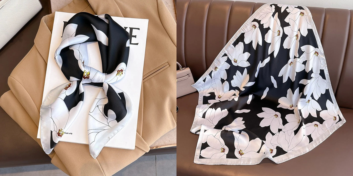 Floral Print Silk Square Scarf