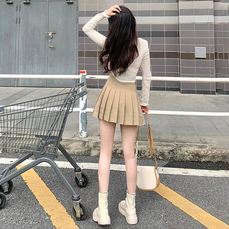 Khaki A-Line Korean Preppy Style Jupes Black Mini Skirts