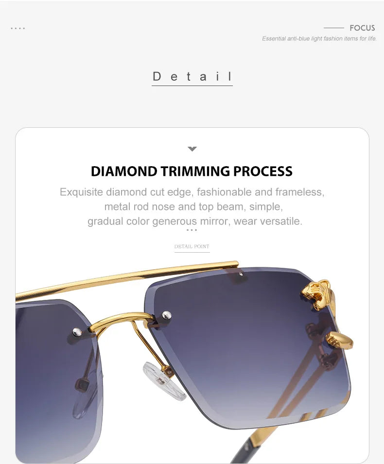 Fashion Metal Leopard Rimless Sunglasses