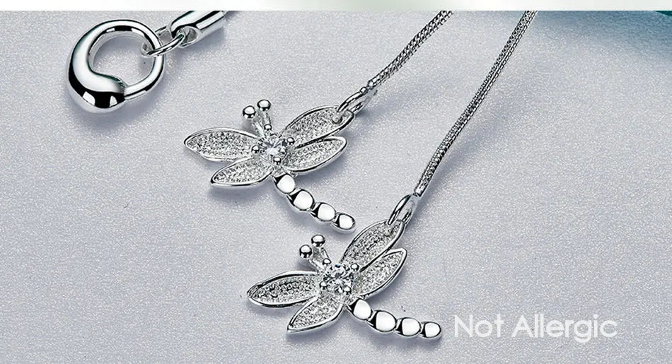 925 Sterling Silver Two Dragonfly Pendant Necklace
