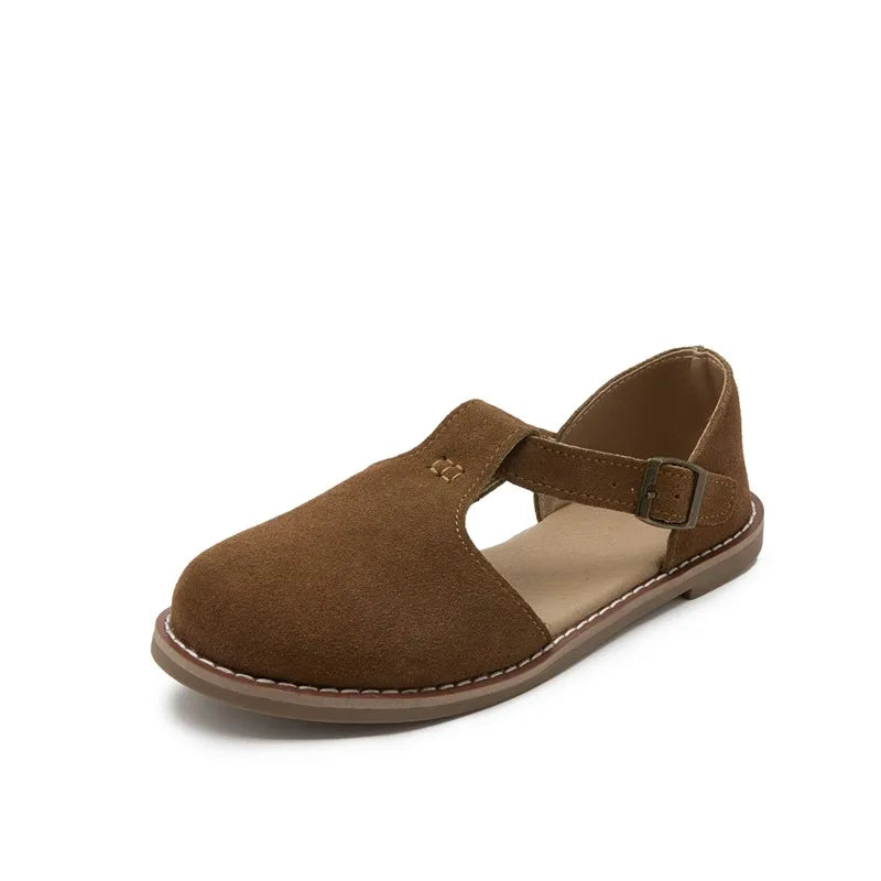 Flat-soled retro frosted genuine leather sandal