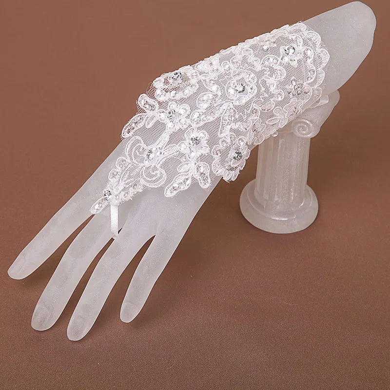 1 Pair White/Red/Beige Bridal Gloves Wedding Accessories