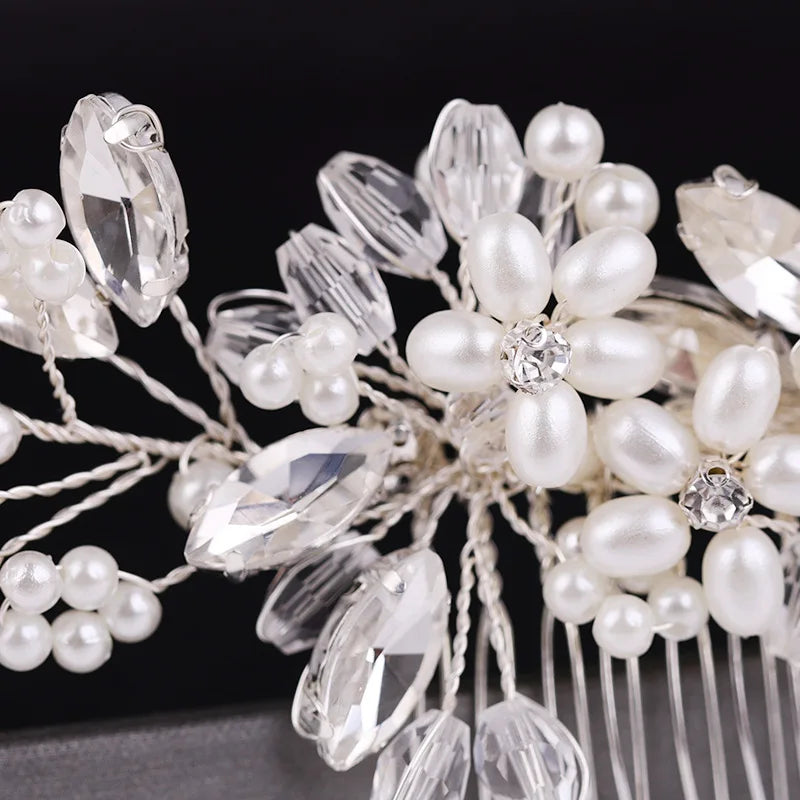 Crystal Rhinestone Flower Pearl Hair